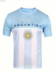 Fans Tops Tees Argentine mens 3D printed breathable football jersey round neck short sleeved football club training uniform H240531