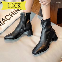 Boots Plus Size 34-43 Women Genuine Leather Fetish Stripper Short Ankle Luxury Prom Chunky Low Heels Shoes Black Brown