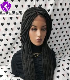 part fully Hand Braided Full Lace front Braided Wig natural box braids synthetic lace frontal wig Bleached knots with baby ha5879373