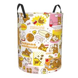 Kawaii Rilakkuma Bear Collage Laundry Basket Collapsible Clothing Hamper Toys Organiser Storage Bins