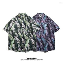 Men's Casual Shirts Vintage Printed Shirt For Trendy Couple Short Sleeved Oil Painting Beach Men Clothing