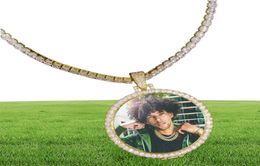 Round Po Custom Made Po Medallions Pendant Picture Necklace Tennis Chain Gold Color Cubic Zircon Men039s Hip Hop Jewelry CX202632171