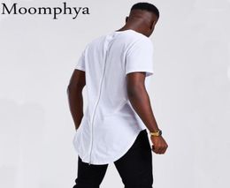 Men039s TShirts Moomphya Longline Curve Hem Men T Shirt Full Back Zip Streetwear Hip Hop Long Tail Tshirt Masculina Funny Shi1484097