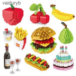 Intelligence toys Mini Fast Food Fruit Model Building Blocks DIY Hamburger Fries Hot Dog Wine Cake Can Be Assembled Bricks ldrens Toy Gift H240531