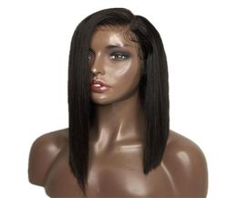 2019 Side Part Lace Front Human Hair Wigs Brazilian Remy Hair Straight Short Bob Wig with Baby Hair Pre Plucked For Black Women3855227