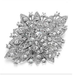 Vintage Silver Plated Clear Rhinestone Crystal Diamante Large Wedding Bouquet Flower Brooch Pin 11 Colours Available9557038