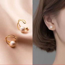 Charm Korean Fashion Small Pearl Clip Earrings for Women Girls Vintage Golden Geometry Ear Cuff Clip Without Pierced Ear Cuff JewelryL4531