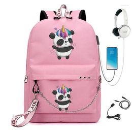 Backpack Children Girl School Bag For Kid Child Teenage Schoolbag Cartoon Panda Bagpack Primary Bookbag Usb Charging
