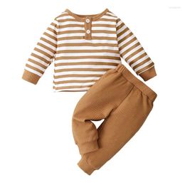 Clothing Sets 2-Piece Baby Boys Casual Outfit Striped Long Sleeve T-Shirt Elastic Waist Pants Set For Toddlers 3-24 Months