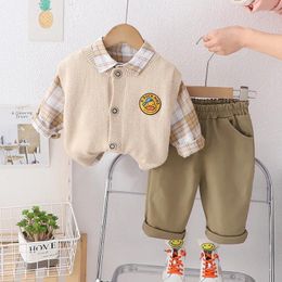 Clothing Sets 2024 Koran Style Spring Baby Boy Clothes 1 To 2 Years Cartoon O-neck Knitted Vest Shirts Casual Pants Boys Tracksuit Set