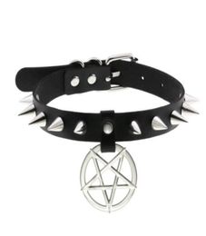Spike Punk Choker Collar For Girl Goth Pentagram Necklace Emo Neck Strap Cosplay Chocker Gothic Accessories1462002