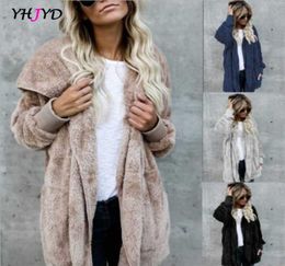 Faux Fur Coat Women Autumn Winter Warm Soft Long Jacket Outwear Plush Overcoat Pocket Buttonless Cardigan with hood 2111246892804