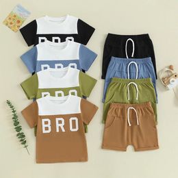Clothing Sets Infant Toddler Kids Boys Summer Patchwork Letter Print Short Sleeve T-shirts Tops Drawstring Shorts Outfits