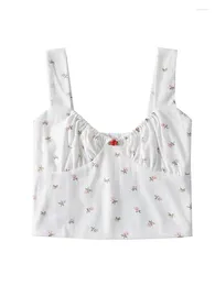 Women's Tanks Sweet Women Floral Print White Tank Top Sleeveless Base T Shirt Summer Girls Crop