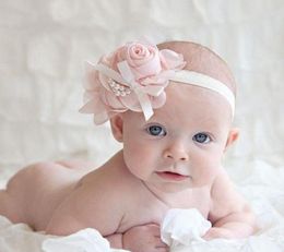 Low Mixed 8 colors Chiffon roses pearl headband girl roses pearl headband baby fashion headwear accessories6450568