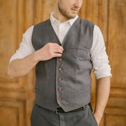 Men's Vests Male Clothes V-Neck Elegant Man Vest Linen Summer Business Single Breasted Casual Sleeveless Jacket Suits Blazer Clothing