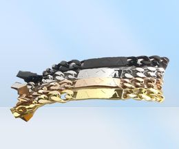 Europe America Fashion Men Lady Women Bracelet Titanium steel 18K Gold Thick Chain Bracelets With Engraved V Letter Four Leaf Flow5086364