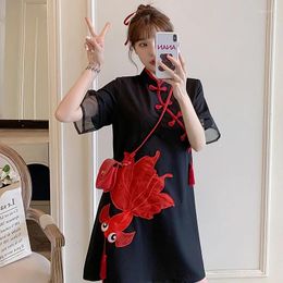 Ethnic Clothing Plus Size M-4XL Fashion Modern Trend Cheongsam Dress For Women Summer Black Short Sleeve Qipao Traditional Chinese