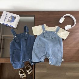 Summer New Children Denim Overalls Kids Boys Loose Jeans Baby Casual Shorts Girls Vintage Strap Rompers Toddler Clothes 240531