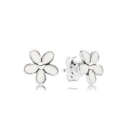 NEW White enamel Daisy Stud Earring Original Box set Jewellery for P 925 Sterling Silver flowers Earrings for Women Girls1426841