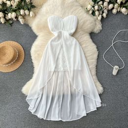 High end banquet dress high-end light luxury niche pleated bra design fake two pieces of chiffon dress for womens summer