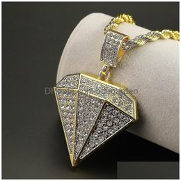 Pendant Necklaces Hip Hop Necklace Triangle Diamond Gold Pendant Add 76Cm Twist Chain Drop Delivery Dhayr