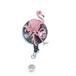 Key Rings 10Pcs/ Costume Jewellery Rose Pink Crystal Rhinestone Animal Bird Flamingo Shape Retractable Id Name Badge Reel Holder Nurse M Ot0Rr