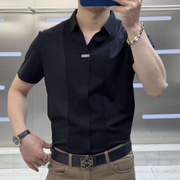 Summer New Men's High End Luxury Short Sleeved Shirt Fashion Business Casual Versatile Slim Fit Spliced Half Sleeved T-Shirt