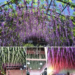 Decorative Flowers 12pc/Bag Artificial Flower Silk Wisteria Vine Fake Hanging For Wedding Party Garden Outdoor Greenery Home Wall Decor