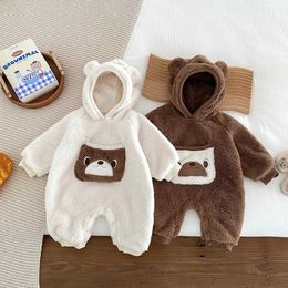 Rompers Autumn and Winter Baby Boys Girls Romper Infant Thickening Warm Jumpsuit with Hat 0-2 Years Old Newborn Baby Bodysuit Y240530T63Q