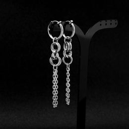 Fashion Stainless Steel Earrings Long Chain Tassel Pendent Ear Hoop for Women Men Lovers Party Punk Hip Hop Ear Clips Gifts 240527