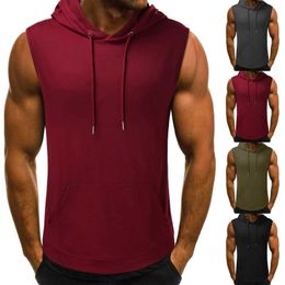 Men's T-Shirts Brand Gyms Clothing Mens Bodybuilding Hooded Tank Top Cotton Sleeveless Vest Sweatshirt Fitness Workout Sportswear Tops Male S53105