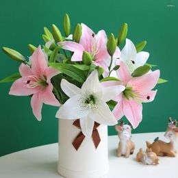 Decorative Flowers 1Pc White Lily Artificial Flower Bouquet Pink Purple Yellow Home Decor Fake For Wedding Party Garden Decoration Diy