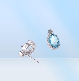 YHAMNI New Fashion Sea blue Stud Earrings 925 Sterling Sliver Jewellery Oval Cubic Zirconia Stud Earrings Wedding for Women YED6953260383