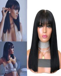 Straight 13x6 Lace Front Wig with Bangs Peruvian Virgin Human Hair Fringe 360 Lace Wigs for Women Natural Color7857572