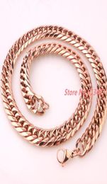 Men039s Jewellery Heavy 316L Stainless Steel Rose Gold Curb Cuban Link Chain Mens NecklaceBracelet Xmas Gift 740quot 13mm Cha1909438