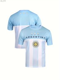 Fans Tops Tees Argentine mens printed breathable football jersey childrens T-shirt round neck short sleeved football club training uniform H240531