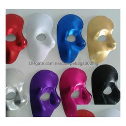 Party Masks New Mask Left Half Face Phantom Of The Night Opera Men Women Masquerade Masked Ball Halloween Festive Supplies Drop Delive Dht3W