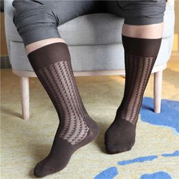 Men's Socks 1 Pairs Breathable Business Silky Striped Casual See Through Middle Tube Sock Man Stockings