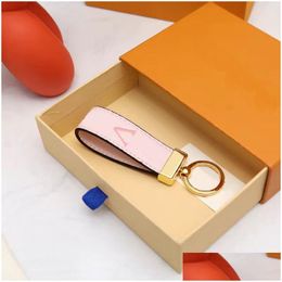 Keychains Lanyards Explosive Designer Key Buckle Car Bag Keychain Letter Leather With Gift Box Chain Fashion Pendant Drop Delivery Acc Otlyw