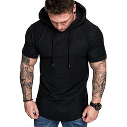 New Summer Leisure Sports Short Sleeve T-Shirt Men's Leisure Fashion Solid Color Hooded T-Shirt