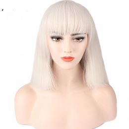 White Short Straight hair Fashion lady Sexy Natural Fluffy Role playing wig Synthetic short hair Bob short hair Ideal for daily work pa Xknv