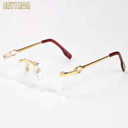 with box mens buffalo horn glasses women frames gold silver alloy metal frame 2020 fashion mens rimless sunglasses clear lens 196F