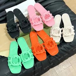 Womens Designer Sandal Interlocking Mule Rubber Slipper Lady Flat Heel Jelly Sliders Orange white black pink Summer Beach Outdoor DHgate Luxury shoe Flip Flops