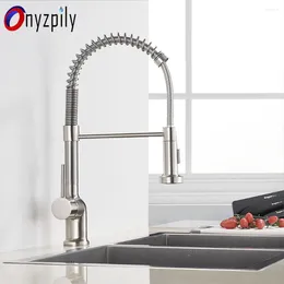 Kitchen Faucets Onyzpily Spring Brushed Sink Faucet Pull Down Sprayer Nozzle Single Handle Mixer Cold Stainless Steel Modern