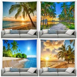Island Beach Tapestry Coconut Tree Hawaiian Landscape Tropical Ocean Outdoor Poster Natural Landscape Wall Hanging Home Art Decoration 240528