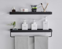 Black Aluminium Towel Shelf Bathroom Storage Rack Wallmounted Tray Vanity Shower Caddy Spice Organiser 304050cm Hooks Rails1802560