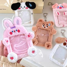 Frames Plush Cartoon Animal Shape 3 Inch Pocard Holder Kpop Idols Card Sleeve Girl Cute Sweet Dog Cover Bag Pendant Keychain