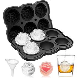 LMETJMA Ice Cube Tray Easy Release Rose Trays With Funnel Silicone Ball Maker for Cocktails Whiskey JT51 240529
