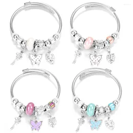 Bangle Trendy Ins Style Painted Butterfly Pendant Stainless Steel Beaded Bracelet 4 Colors Closure Bangles Women Charm Jewelry